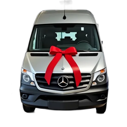 car, silver, mercedes-benz, van, parked, showroom, red, ribbon transparent PNG cut-out