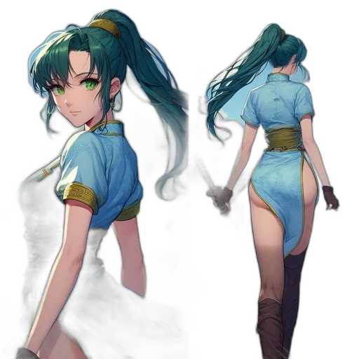 dress, staff, concept art, anime, fantasy art, pixel art, pastel, green transparent PNG cut-out