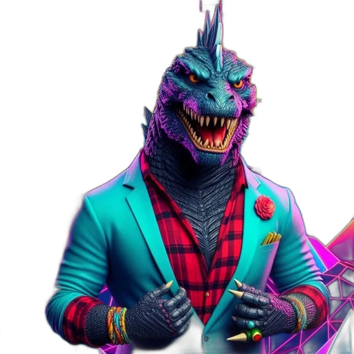 dragon, jacket, creature, animal, concept art, vaporwave, pixel art, fantasy art transparent PNG cut-out