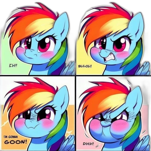 pixel art, cartoon, anime, rainbow, dash, expresses, various, emotions transparent PNG cut-out