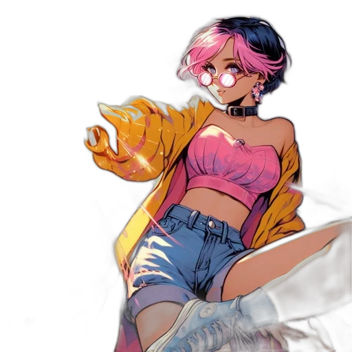 jacket, dress, weapon, creature, concept art, watercolor, anime, vaporwave transparent PNG cut-out