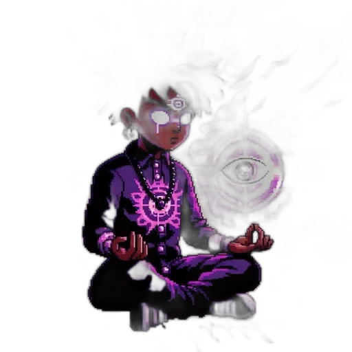mask, staff, robot, jacket, concept art, 3d render, vaporwave, pixel art transparent PNG cut-out