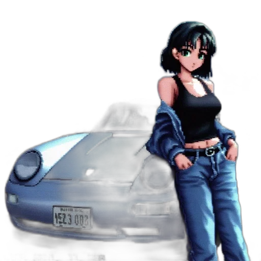 car, robot, weapon, jacket, anime, concept art, pixel art, cartoon transparent PNG cut-out