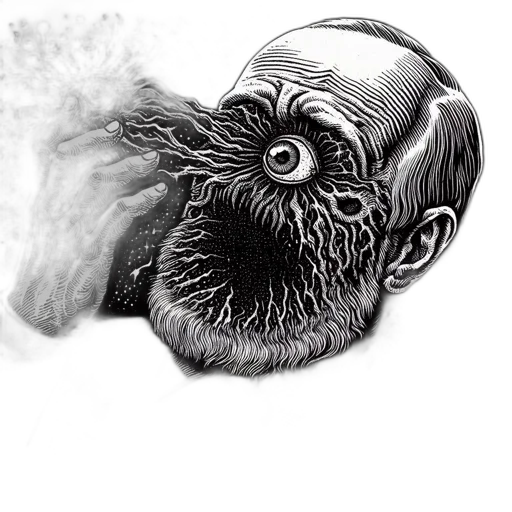 mask, hair, creature, face, concept art, comic book art, photorealistic, pencil sketch transparent PNG cut-out