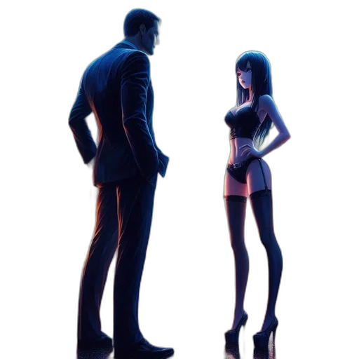 robot, dress, concept art, 3d render, cyberpunk, anime, neon lights, outer space transparent PNG cut-out