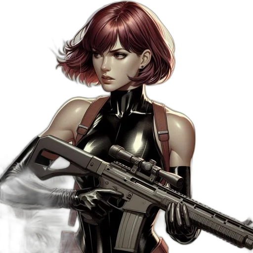 weapon, comic book art, concept art, cyberpunk, fantasy art, red, woman, fiery transparent PNG cut-out