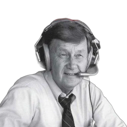 staff, black, white, photo, man, wearing, headphones, text transparent PNG cut-out