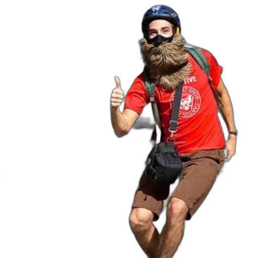 creature, man, large, beard, wearing, red, shirt, helmet transparent PNG cut-out