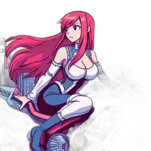 robot, sword, dress, pixel art, anime, concept art, fantasy art, red transparent PNG cut-out