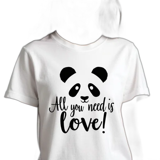 person, wearing, white, t-shirt, black, panda, graphic, text transparent PNG cut-out