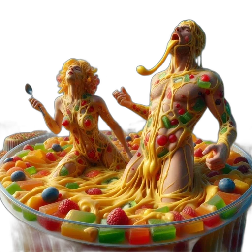 food, 3d render, photorealistic, two, anthropomorphic, beings, made, yellow transparent PNG cut-out