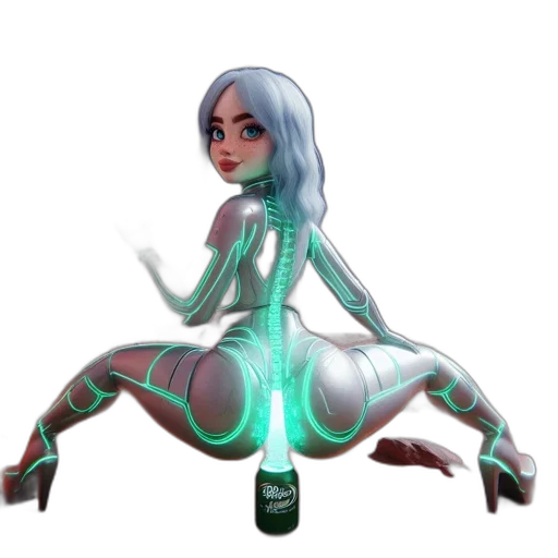 robot, bottle, dress, creature, concept art, cyberpunk, fantasy art, vaporwave transparent PNG cut-out