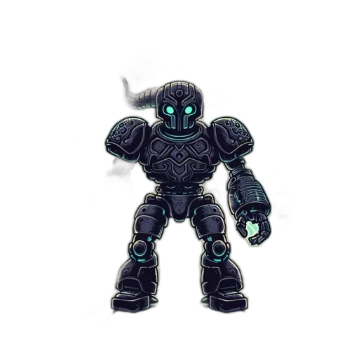 robot, weapon, creature, 3d render, pixel art, concept art, comic book art, blue transparent PNG cut-out