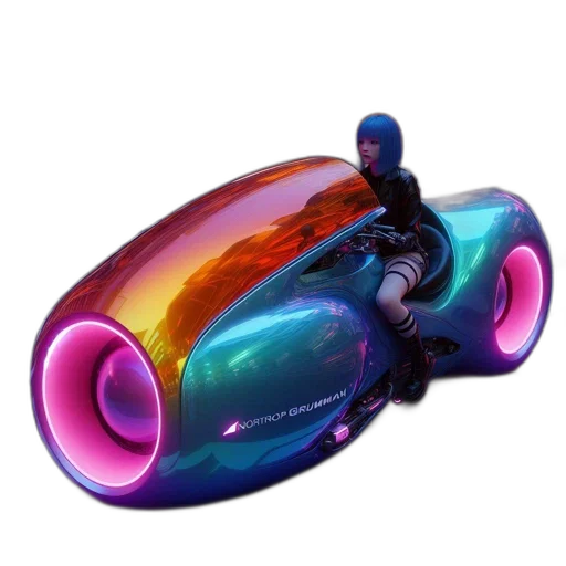 car, weapon, shoes, bottle, 3d render, concept art, vaporwave, neon transparent PNG cut-out