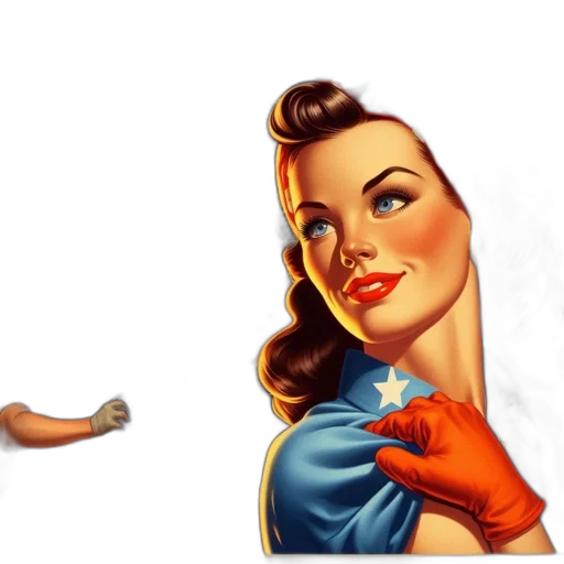 concept art, comic book art, photorealistic, cartoon, vintage, poster, rosie, riveter transparent PNG cut-out