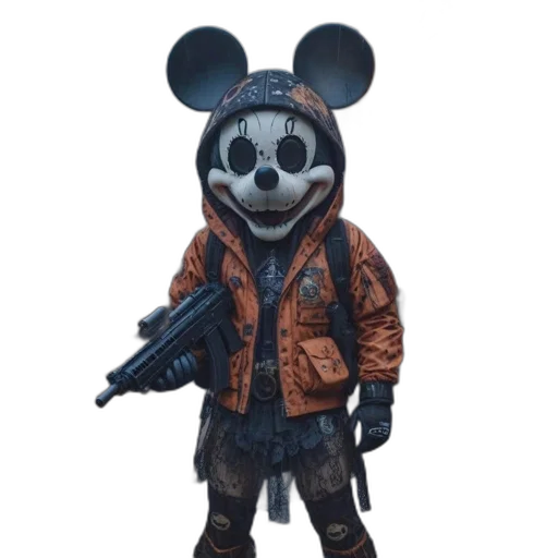 jacket, weapon, animal, mask, concept art, 3d render, pixel art, cyberpunk transparent PNG cut-out