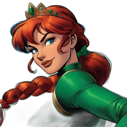 crown, comic book art, concept art, fantasy art, cartoon, green, animated, female transparent PNG cut-out