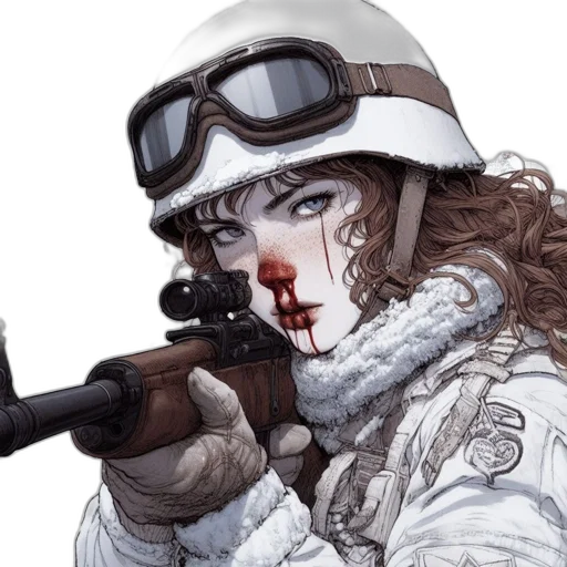 weapon, face, comic book art, concept art, photorealistic, fantasy art, snow, frosty transparent PNG cut-out