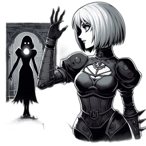 mask, robot, staff, sword, comic book art, concept art, cartoon, fantasy art transparent PNG cut-out