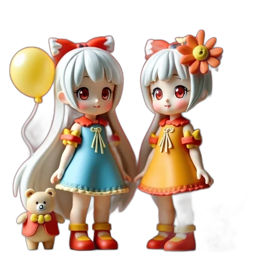 3d render, concept art, anime, photorealistic, two, anime-style, figurines, young transparent PNG cut-out