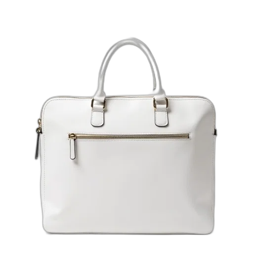 monochrome, white, leather, laptop, bag, zipper, closure, small transparent PNG cut-out