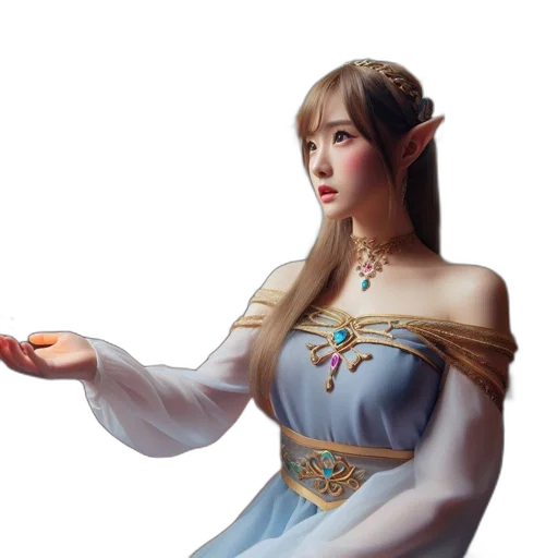 jewelry, dress, staff, face, fantasy art, concept art, 3d render, photorealistic transparent PNG cut-out