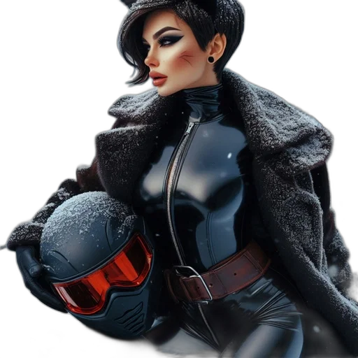 jacket, comic book art, concept art, 3d render, photorealistic, woman, wearing, black transparent PNG cut-out
