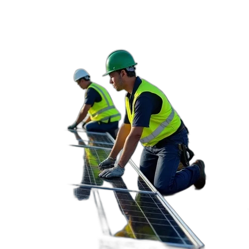 staff, group, workers, installing, solar, panels, rooftop, one transparent PNG cut-out