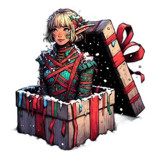 pixel art, concept art, fantasy art, comic book art, snow, elfin, figure, emerges transparent PNG cut-out