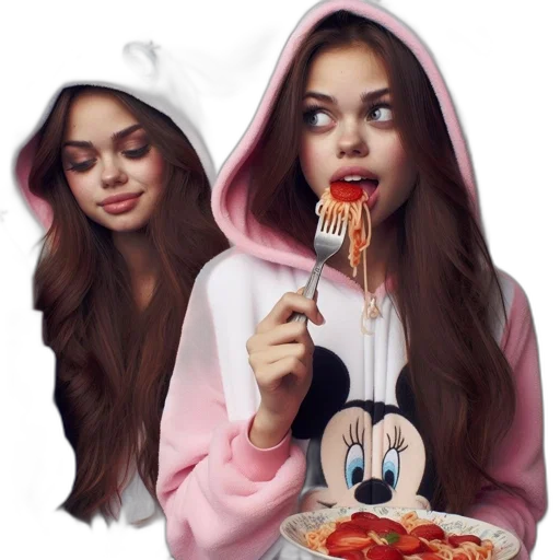 food, cartoon, photorealistic, concept art, pixel art, two, girls, onesies transparent PNG cut-out