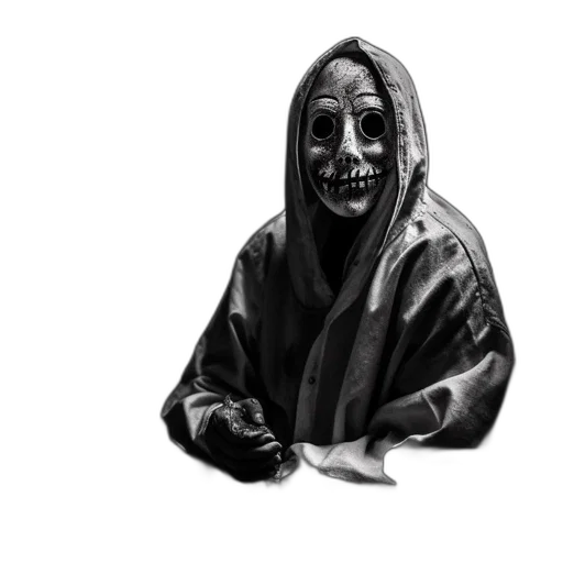 mask, face, jacket, creature, concept art, pixel art, photorealistic, pencil sketch transparent PNG cut-out