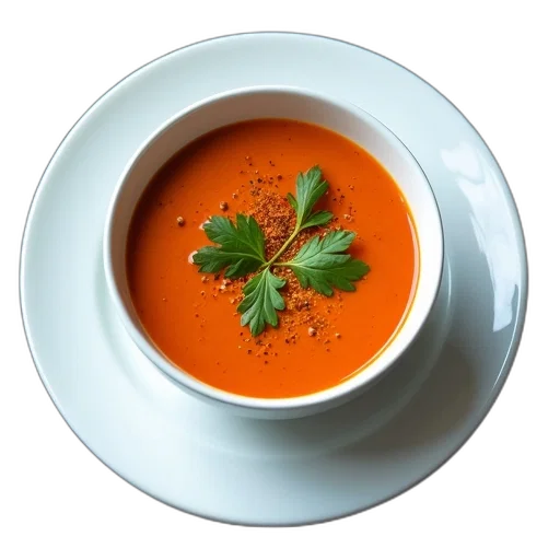 food, photorealistic, red, bowl, curry, garnishes, cilantro, sprinkle transparent PNG cut-out