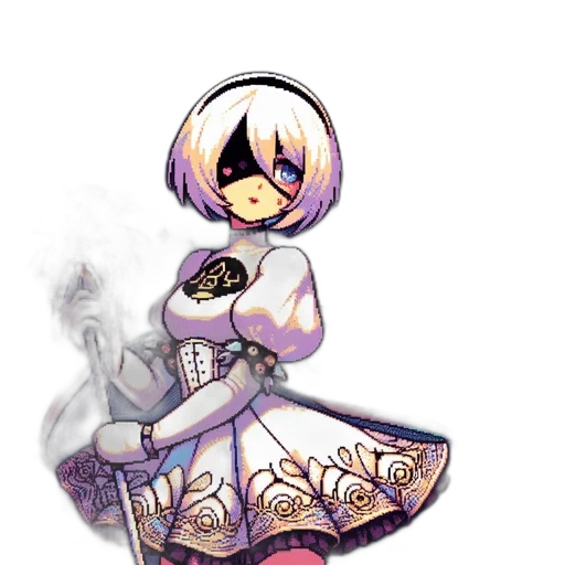 mask, robot, dress, weapon, pixel art, concept art, fantasy art, anime transparent PNG cut-out