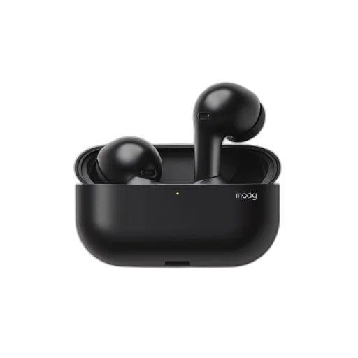 crown, 3d render, black, wireless, earbud, silver, logo, side transparent PNG cut-out