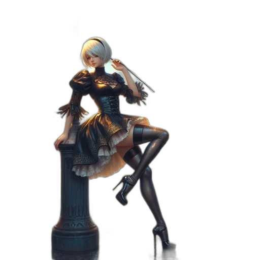 dress, robot, staff, weapon, concept art, fantasy art, anime, 3d render transparent PNG cut-out