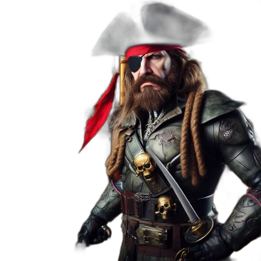 jacket, hat, weapon, concept art, fantasy art, 3d render, photorealistic, pirate transparent PNG cut-out