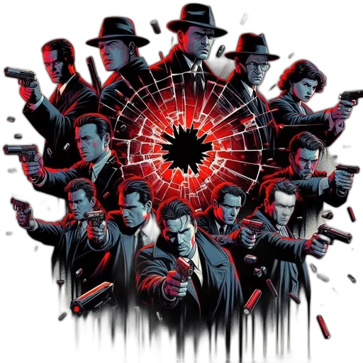 staff, comic book art, concept art, pixel art, fire, ensemble, formally-attired, men transparent PNG cut-out
