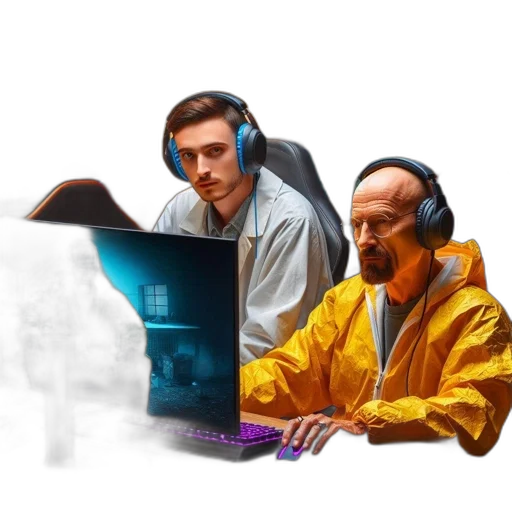 staff, face, jacket, concept art, pixel art, photorealistic, cyberpunk, two transparent PNG cut-out