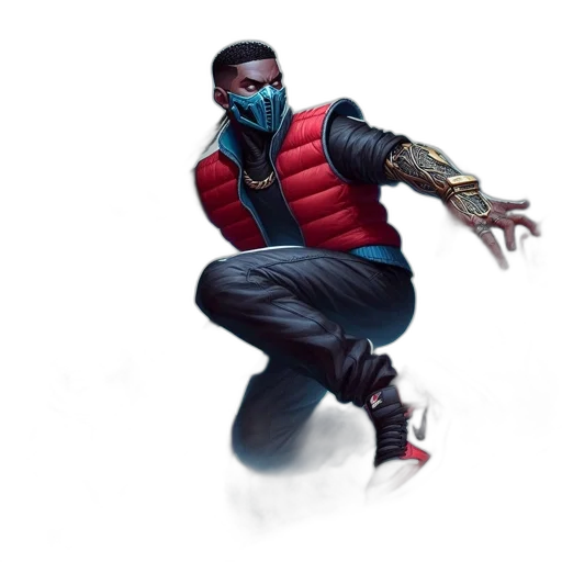 jacket, mask, concept art, comic book art, fantasy art, 3d render, blue, red transparent PNG cut-out