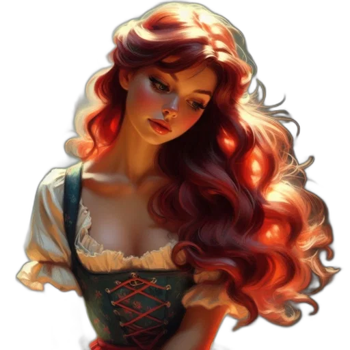 dress, crown, fantasy art, comic book art, concept art, pixel art, red, golden transparent PNG cut-out