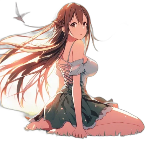 dress, sword, anime, fantasy art, concept art, pixel art, sunset, green transparent PNG cut-out