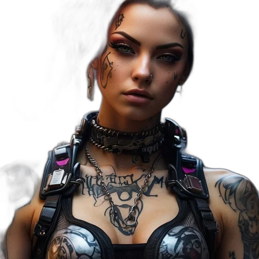 jewelry, face, robot, cyberpunk, photorealistic, fantasy art, concept art, dark transparent PNG cut-out
