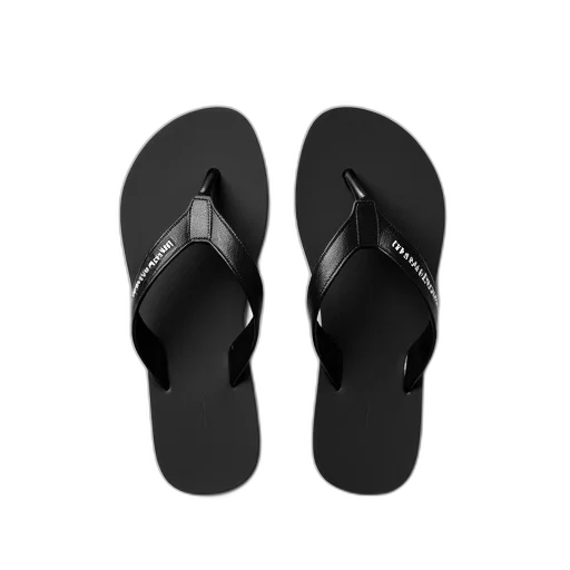 shoes, 3d render, pair, black, flip-flops, logo, side, placed transparent PNG cut-out