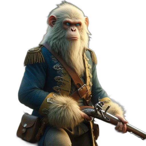 staff, animal, weapon, jacket, concept art, fantasy art, photorealistic, 3d render transparent PNG cut-out