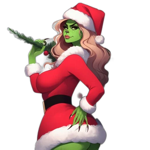 concept art, fantasy art, pixel art, cartoon, female, character, resembling, grinch transparent PNG cut-out