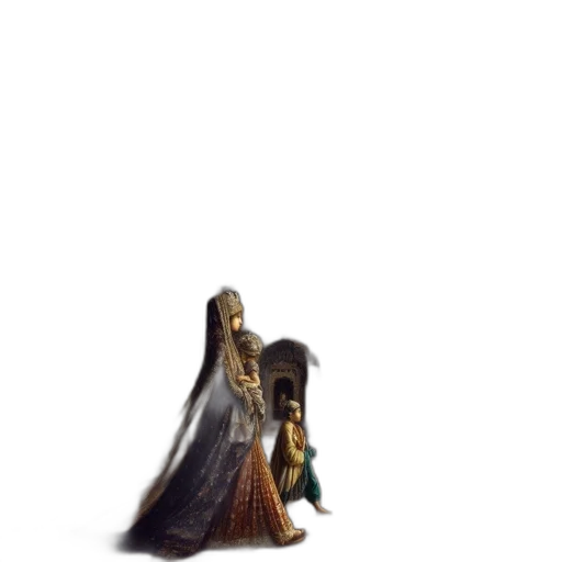 dress, sword, staff, crown, concept art, fantasy art, 3d render, pixel art transparent PNG cut-out
