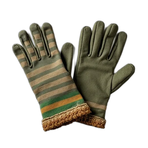 jacket, green, pair, worn-out, brown, striped, gloves, frayed transparent PNG cut-out