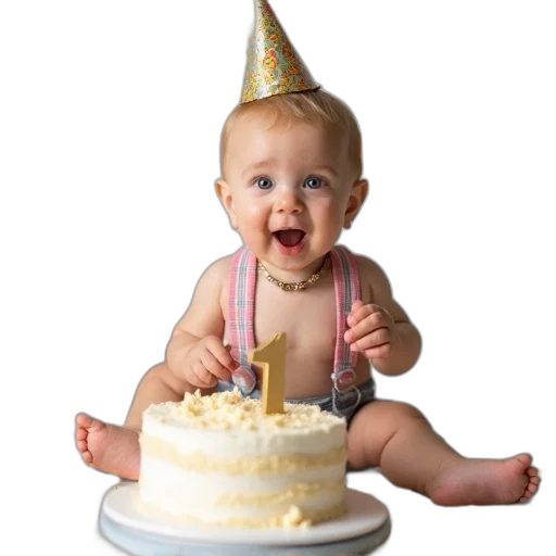 hat, one, year, old, boy, first, birthday, cake transparent PNG cut-out