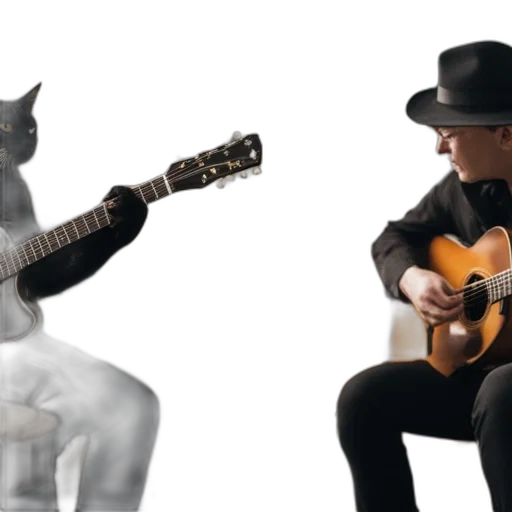 3d render, concept art, two, individuals, man, black, cat, simultaneously transparent PNG cut-out