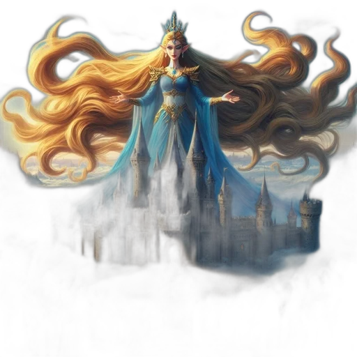 crown, dress, hair, dragon, fantasy art, concept art, pixel art, comic book art transparent PNG cut-out